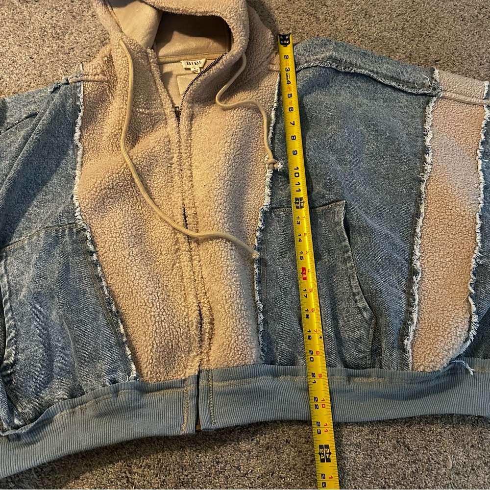 BiBi Blue Denim and Cream Sherpa Hooded Jacket - Picture 9 of 12
